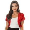 thumbnail image 7 of Aislor Women's Shiny Sequin Jacket Short Sleeve Open Front Cardigan Jacket Bolero Shrug Coat Tops Red One Size, 7 of 7
