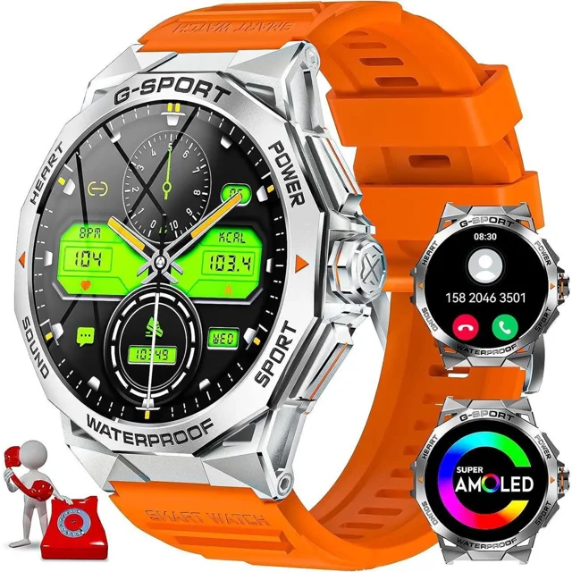 Military Smart Watch for Men AMOLED 1.43" Rugged Smart Watch with 100+ Sports Modes Fitness Tracker Watch with Heart Rate Sleep Tracker Tactical Smartwatch for iPhone Android