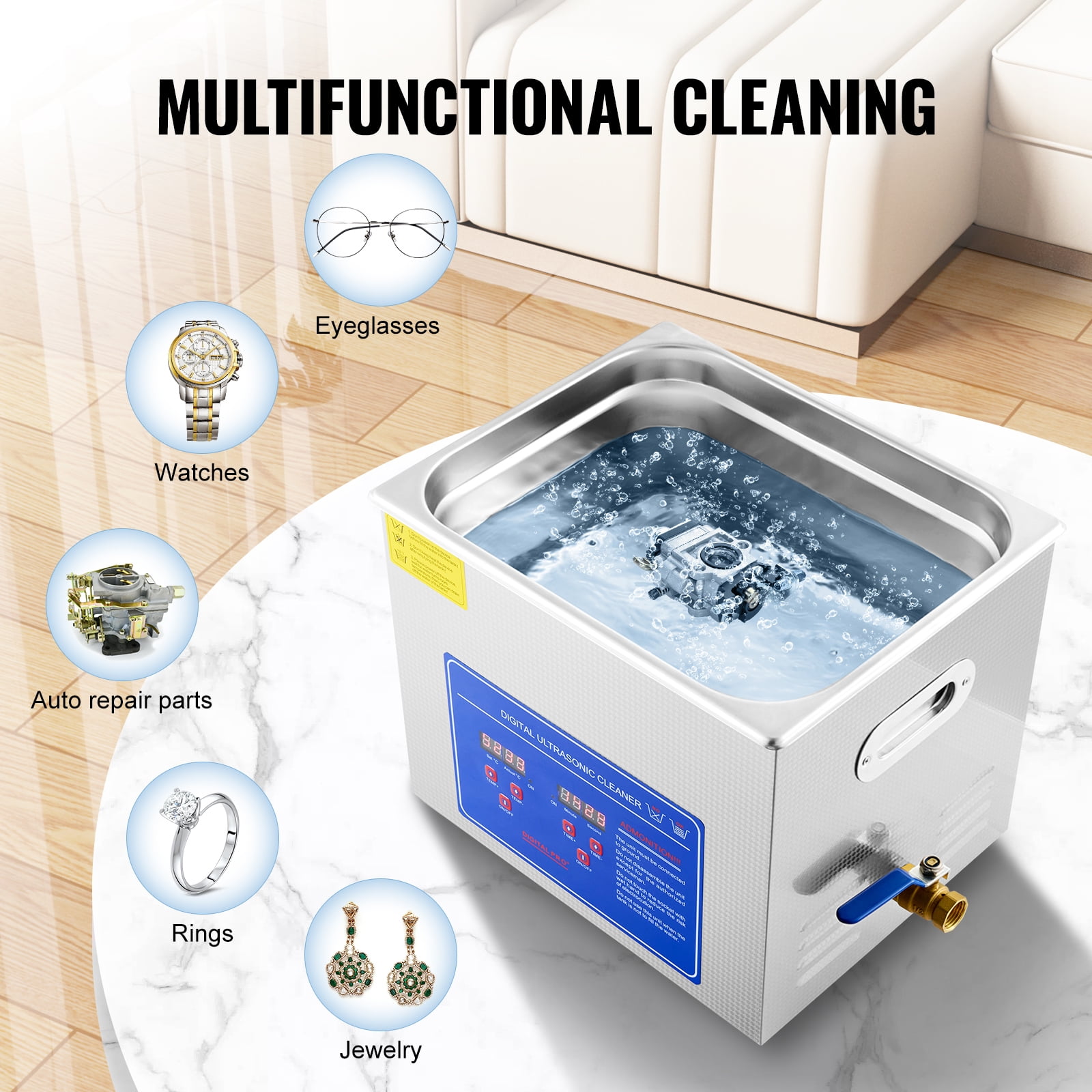 KFFKFF Expert Sonic Cleaning Device, 9.5 L Sonic Accessory Cleaning Tool with Digital Timer & Heater, Stainless Steel Commercial Sonic Cleaning 40kHz for Eyewear, Timepieces, Bands, Tiny Components