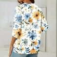 thumbnail image 3 of Taylonsss Women's Casual Round Neck Button Cotton Linen Printed Three Quarter Sleeve Top, 3 of 5