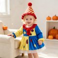 thumbnail image 2 of Baby Girls Boys Clown Outfit Pom Jester Romper Long Sleeve Holiday Party Cute Playsuit with Hat Onesis Cosplay Outfits Yellow 1-3 Months, 2 of 6