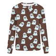 thumbnail image 4 of Moxiu Funny Halloween Sweatshirts for Women Spooky Season Funny Long Sleeve Graphic Crewneck Pullover Tops Cute Ghost Sweater Brown,S, 4 of 4