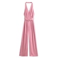 thumbnail image 3 of HH TRAF 2024 Monos de mujer de calle Mono rosa con escote en V sin mangas con espalda descubierta y cinturón con cremallera Mono de verano para mujer a la moda, 3 of 5
