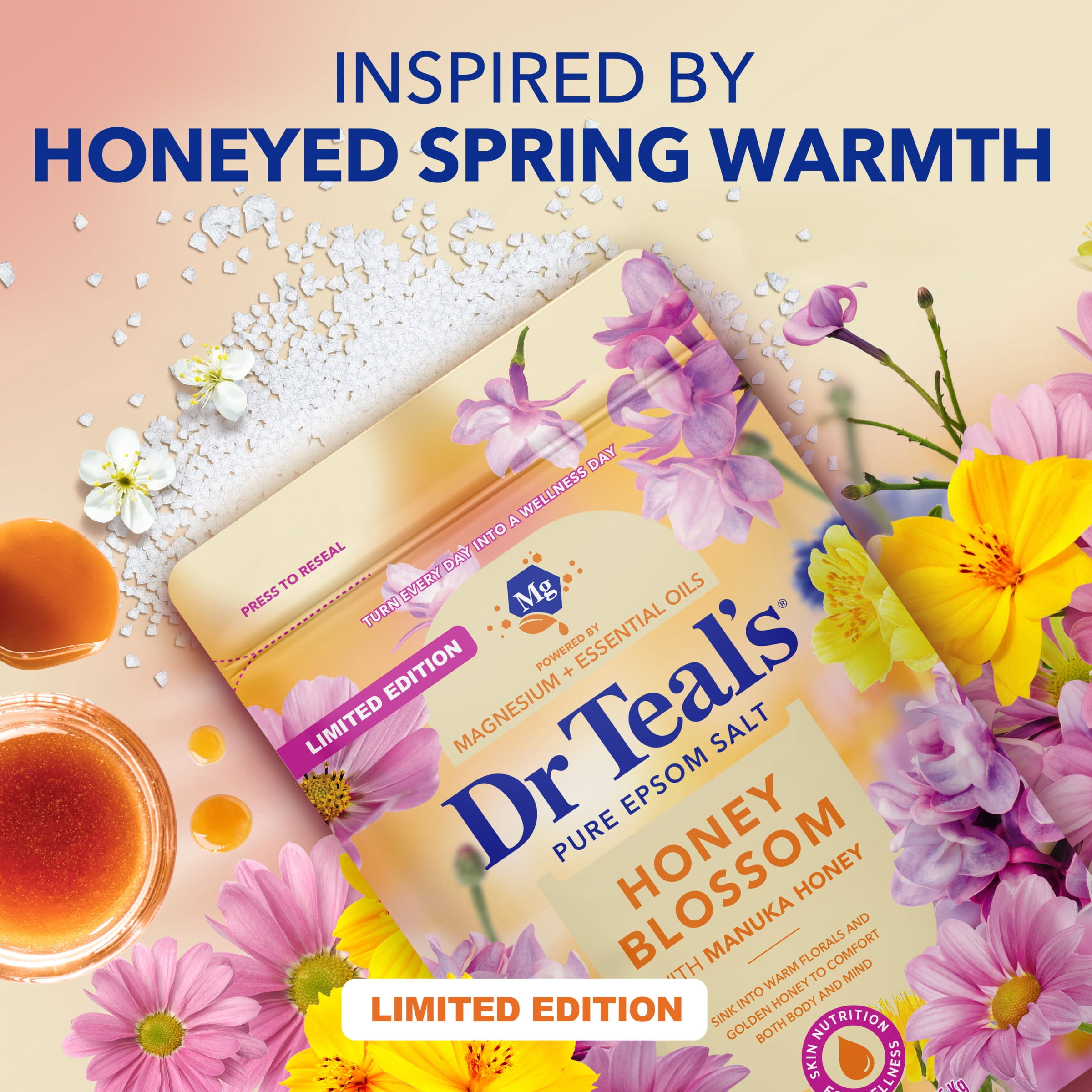 Dr Teal's Pure Epsom Salt, Honey Blossom with Manuka Honey & Essential Oils, 3 lbs