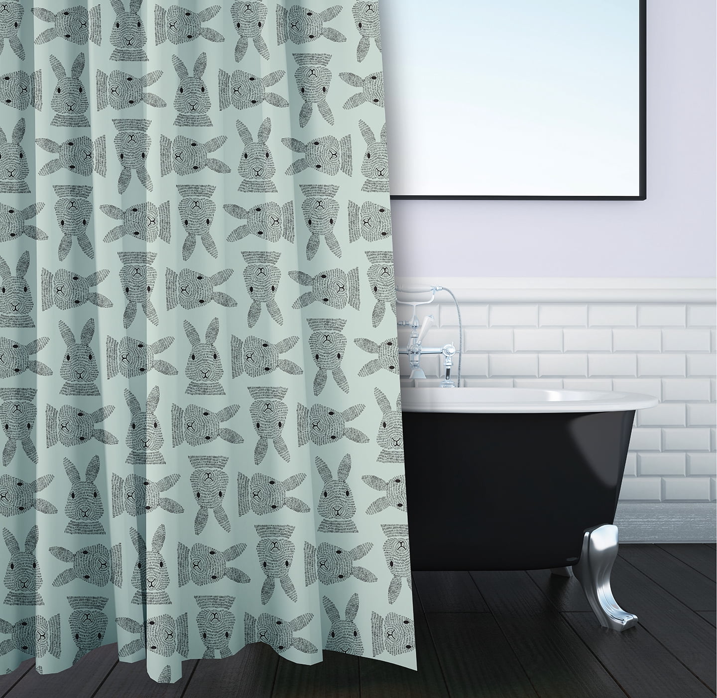 Simply Daisy 70" W x 73" L Criss Cross Bunnies Polyester Shower Curtain, Breezeway Green [1 Ct]