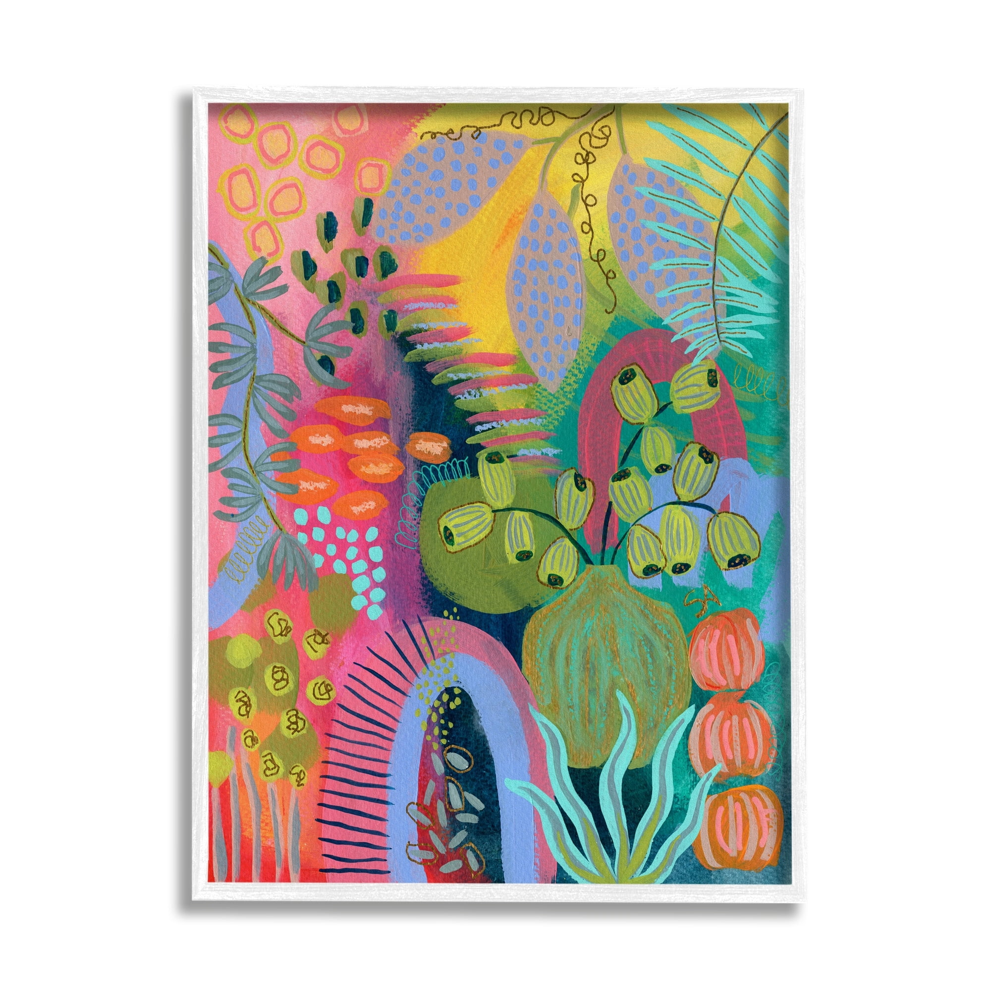 Stupell Industries Abstract Botanicals Vivid Hues Botanical & Floral Painting White Framed Art Print Wall Art