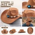 thumbnail image 2 of Qwertyu Western Cowboy Hat for Men Women Classic Roll Up Fedora Hat Cowgirl Cap with Buckle Belt Khaki, 2 of 6