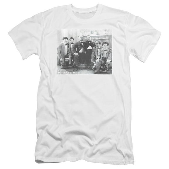 Three Stooges Hello Premium Canvas Adult Slim Fit 30/1 T-Shirt White