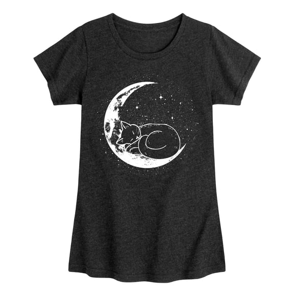 Instant Message - Cat Nap Moon Girls' Fitted Short Sleeve Graphic T-Shirt