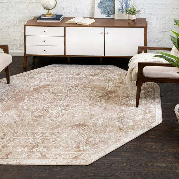 Unique Loom Oxford Collection Area Rug - Bodleian (7' Octagon Beige/Ivory)