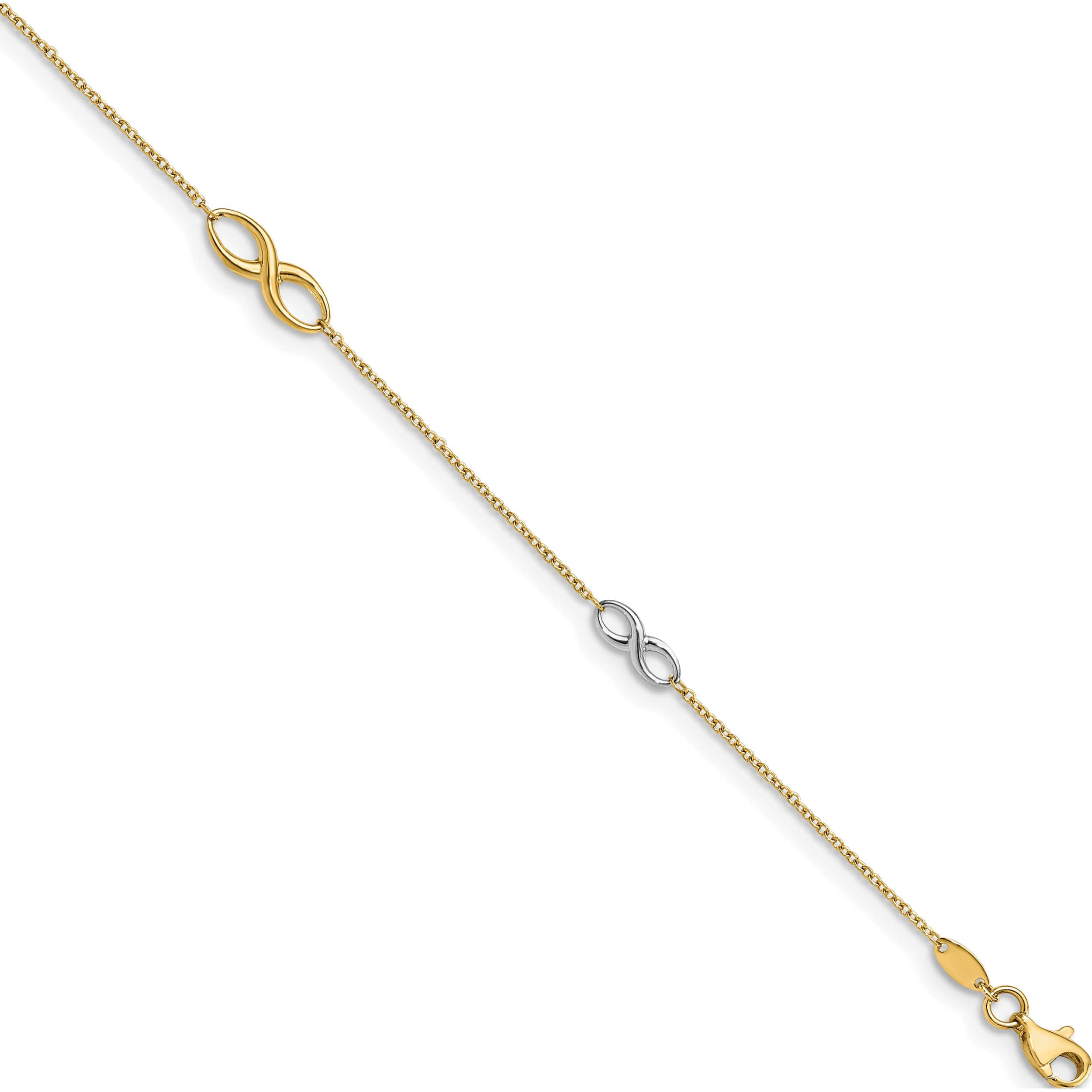 14k Two-tone Polished Anklet w/1in ext
