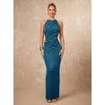 thumbnail image 3 of Teal Blue Elegant Halter Neck Ruched Criss-Cross Bodycon Dress For Women Evening Party Glam, 3 of 8