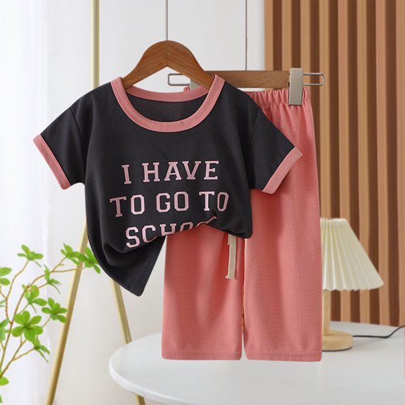 Spazoro Girls Outfit Sets, T-Shirts and Pants 2 PC Summer 100%Cotton Printed Casual Wear Sets for Kids Red Size 5 T