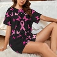 thumbnail image 4 of Fotbe Breast Cancer Conjunto de Pijama Estampado para Mujer, 2 Piezas, Ropa de Dormir con Camiseta de Manga Corta y Shorts Suaves-X-Large, 4 of 6