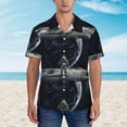 thumbnail image 2 of Sikiie Astronaut Standing In The Moon Print Men's Hawaiian Shirt, Summer Beach Button Pocket Short Sleeve T-Shirt,XX-Large, 2 of 7