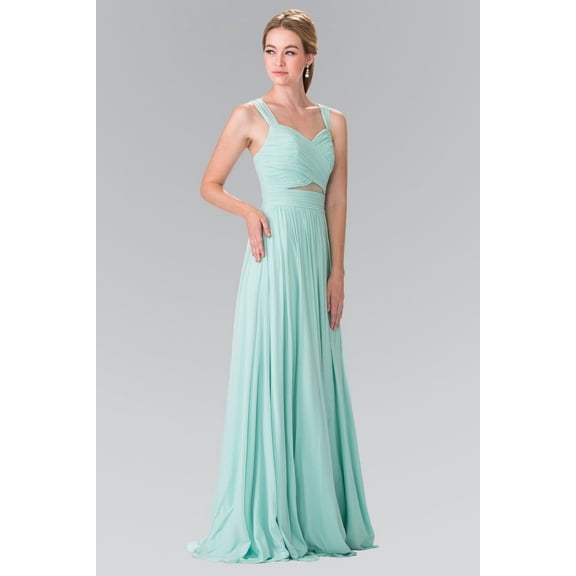 Women's Elizabeth K Long Pleated Cutout Dress Gl2366 Mint Green Size 2XL