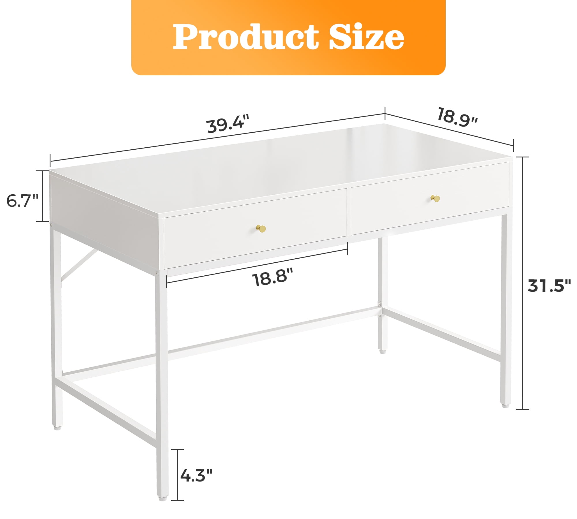 Amadwell 39 Inch White Vanity Desk with 2 Drawers, Small Makeup Vanity Computer Desk for Bedroom