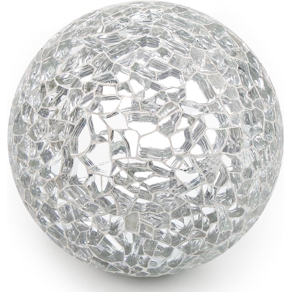 Woration 1 PC Silver Decorative Glass Christmas Balls Ornaments Orbs Mosaic Solid Sphere Table Centerpiece Vases Tray Bowl Displays Home Party Wedding Decorations