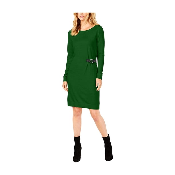 Vestido de Suéter Michael Kors con Ribete de Hebilla Verde Mediano
