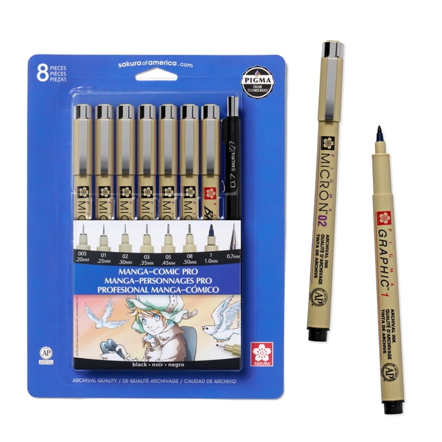 Set de bolígrafos Fineliner Sakura Pigma Micron Manga, paquete de 8