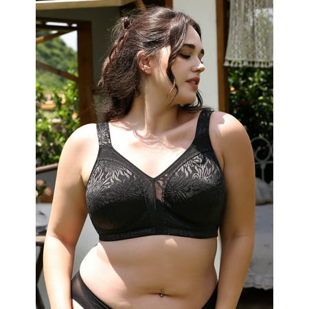 Deyllo Women s Non Padded Wireless Bras Plus Size Full Coverage Minimizer Bra  Black 44H