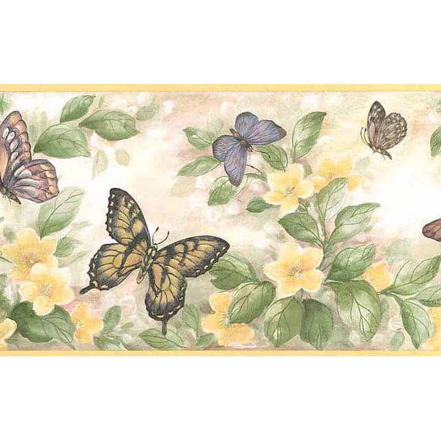 Brewster 137B38633 Kitchen Bath Bed Resource III Butterflies Wall Border, 6.875-Inch by 180-Inch, Yellow