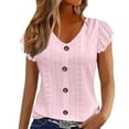 thumbnail image 2 of LIZUOJUNF T-Shirts for Women Eyelet Embroidery V Neck T Shirt Womens Button Decor Short Sleeve Shirts Solid Color Summer Flowy Casual Blouse Casual Business Blouses, 2 of 6