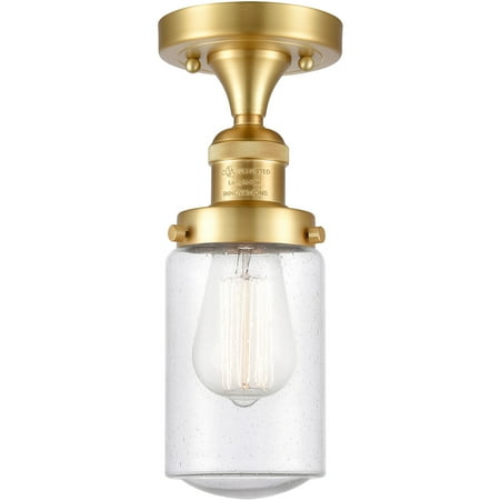 

Satin Gold Tone Semi Flush 5 Wide Steel/Cast Brass/Glass Medium Base LED 1 Light Fixture