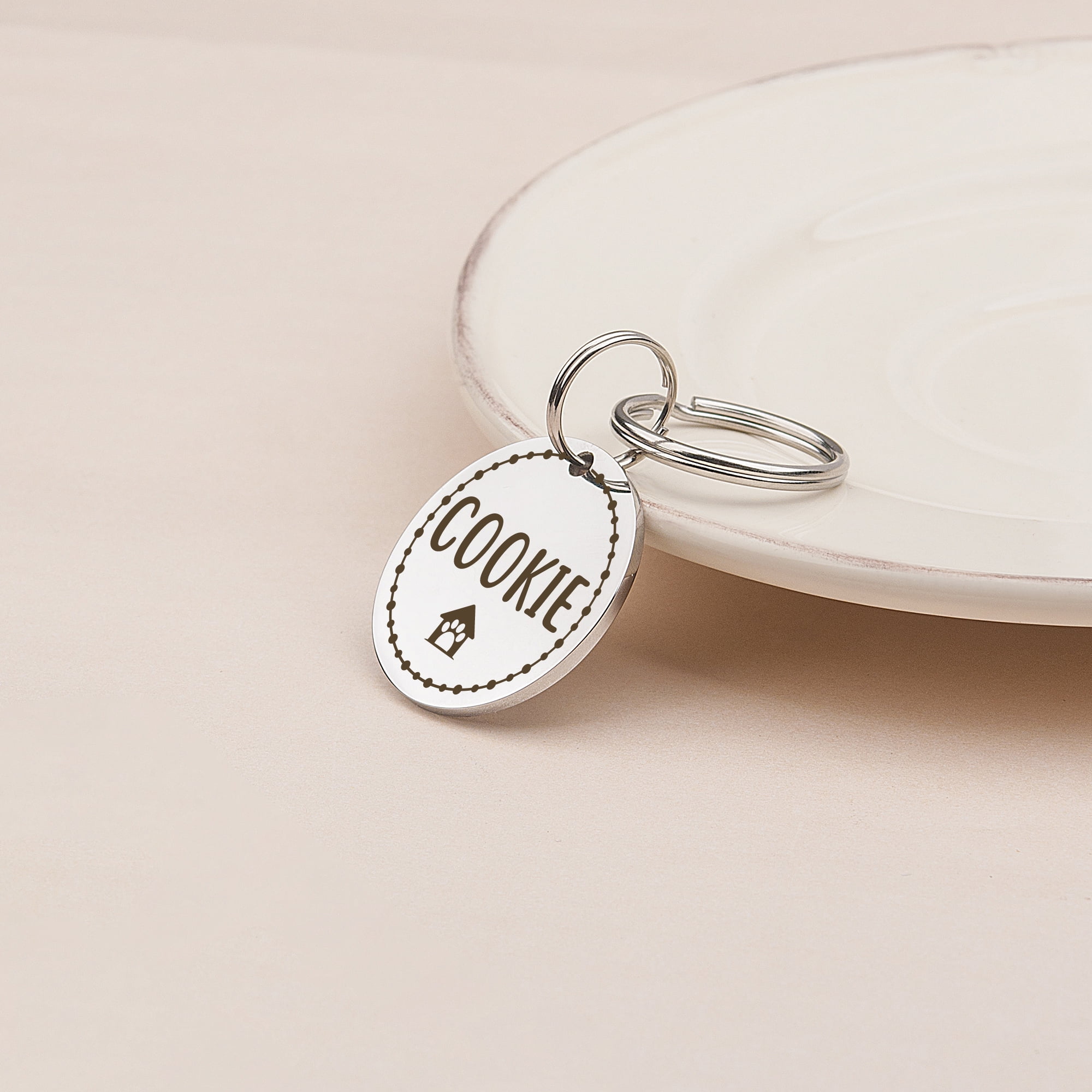 Anavia Stainless Steel Double Sided Round Name - Icon Engraved Dog & Cat ID Tag, Silver, M