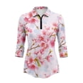 thumbnail image 2 of Uorisanigo Pink Flowers Womens 3/4 Sleeve Golf Shirts Size XL Soft Fashionable Quick Dry Athletic Polo Shirts Versatile Zipper Neck Tennis Tops Casual Outing Wear for Workout Sports, 2 of 7