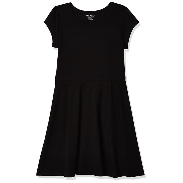 Vestido The Children's Place de punto de manga corta plisado negro 5-6Y