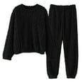 thumbnail image 3 of Hugcore Sleep Sets for Women Womens Pajama Sets Fleece Pajamas Comfortable Pullover Tops Sleep Pants Lounging Warm Sleepwear Soft Pjs for Women Set, Black, L, 3 of 6