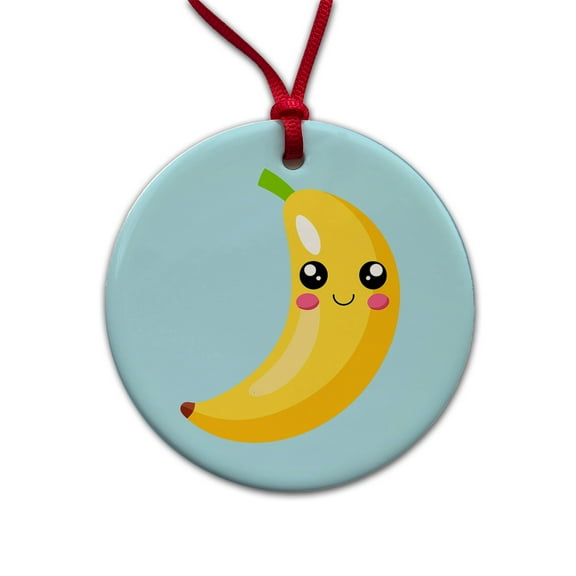 Banana Cute Happy Fruit Christmas Tree Holiday Round Ceramic Ornament