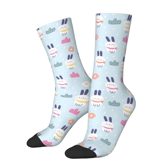 Gukieu Rabbit In The Rain Print Contrast Color Mid-calf Socks, Sweat-wicking Athletic Socks, Unisex Clothing Accessories