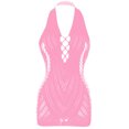 thumbnail image 3 of Levmjia Women Fishnet Halter Lingerie Mini Dress Soft Stretch Sheer Mesh Solid Color Lightweight Sleepwear Crisscross Front Cutout Breathable Home Date Night Adult Bodysuit, 3 of 7