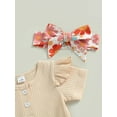 thumbnail image 6 of Wassery Infant Baby Girls Clothes Solid Color Knit Rib Short Sleeve Romper Crew Neck Jumpsuits Daisy/Flower Print Flare Pants Headband 3Pcs Summer Set 0-18M, 6 of 8