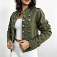 thumbnail image 7 of FDGIU Women Stand Collar Denim Jacket Long Sleeve Decorative Button Cropped Casual Jean Outerwear, 7 of 7