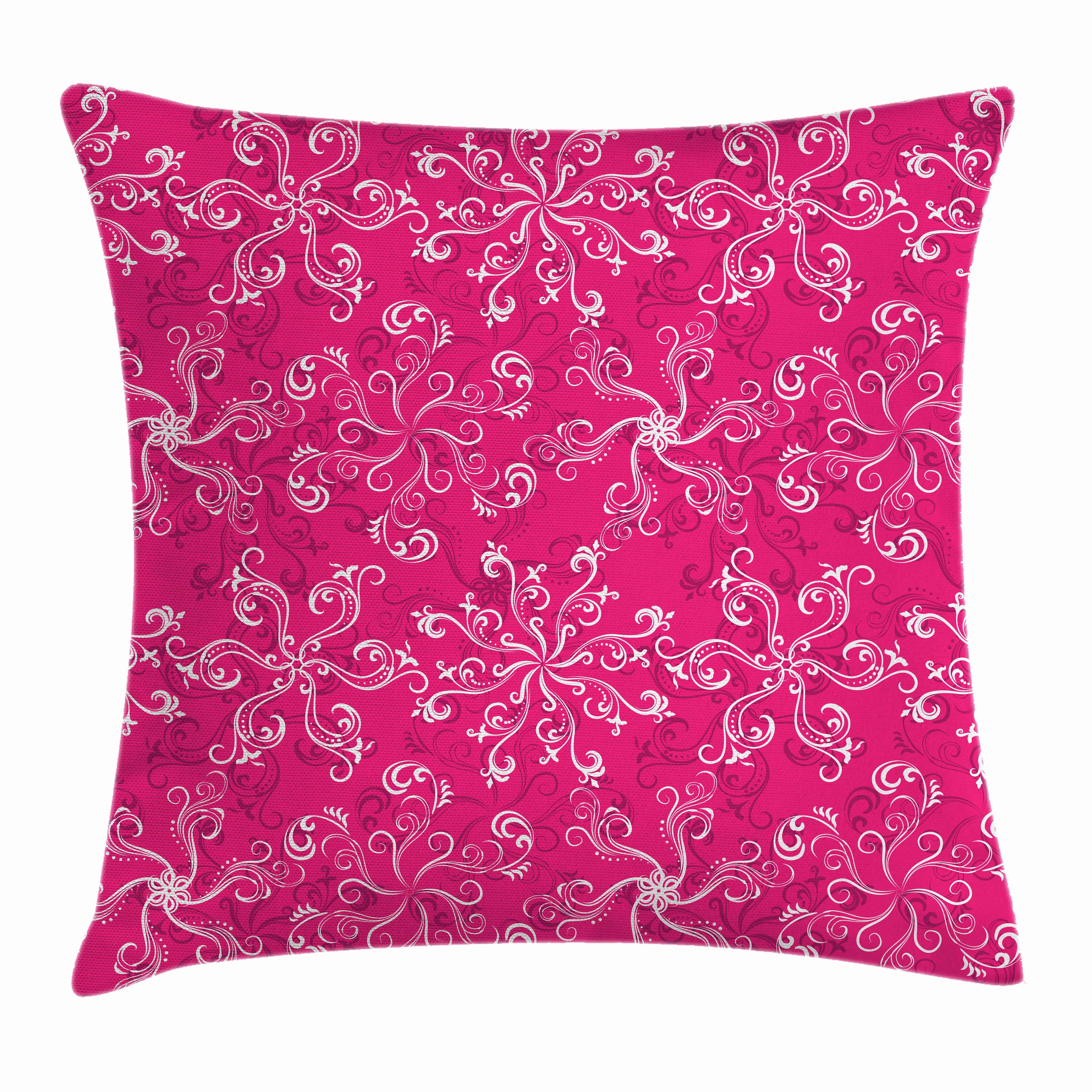 Hot Pink Throw Pillow Cushion Cover, Floral Arrangement Pattern on Hot