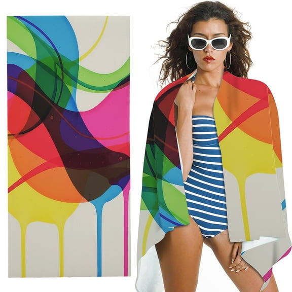 RKSupls Oversized Microfiber Beach Towel - Abstract Bright Colored Print, Ultra-Soft Microfiber for Bathroom, beach, Soft Super Absorbent- 30x60 in