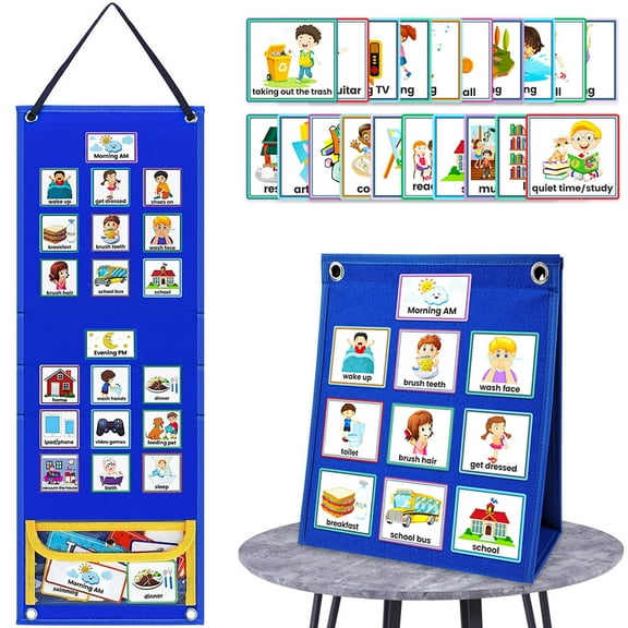 DISEN Visual Schedule for Kids Chore Chart, Bedtime Routine Chart for Toddlers, Autism Learning Materials for Home School, Behavior Chart, Reward Chart for Kids, 72 Cards