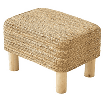 Rectangular Footrest Natural Seagrass Footstool with Wooden Legs Hand Weave Multifunctional Mod Dressing Stool, Sofa Side Table for Bedroom for Living Room (Nature)