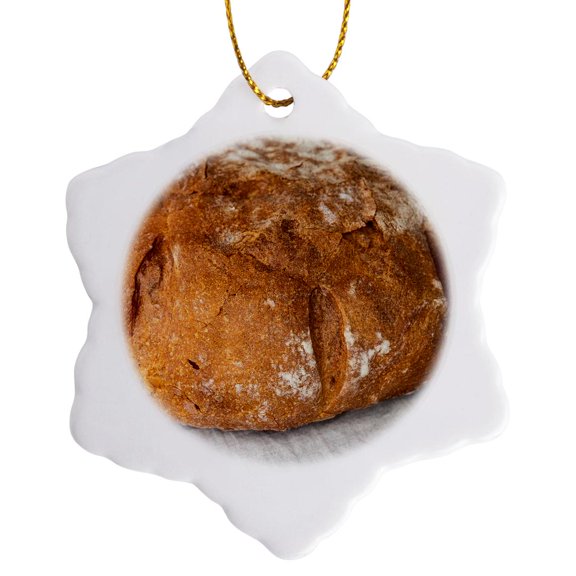 3drose, Closeup View of a Fresh Loaf of Hand-made Bread. Crispy Crust, 3 inch Snowflake Porcelain Ornament
