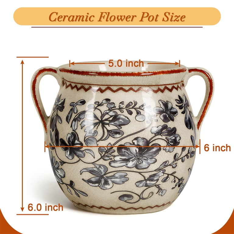 Buymax Slate Gray Retro Ceramic Planter with Handles photo 6
