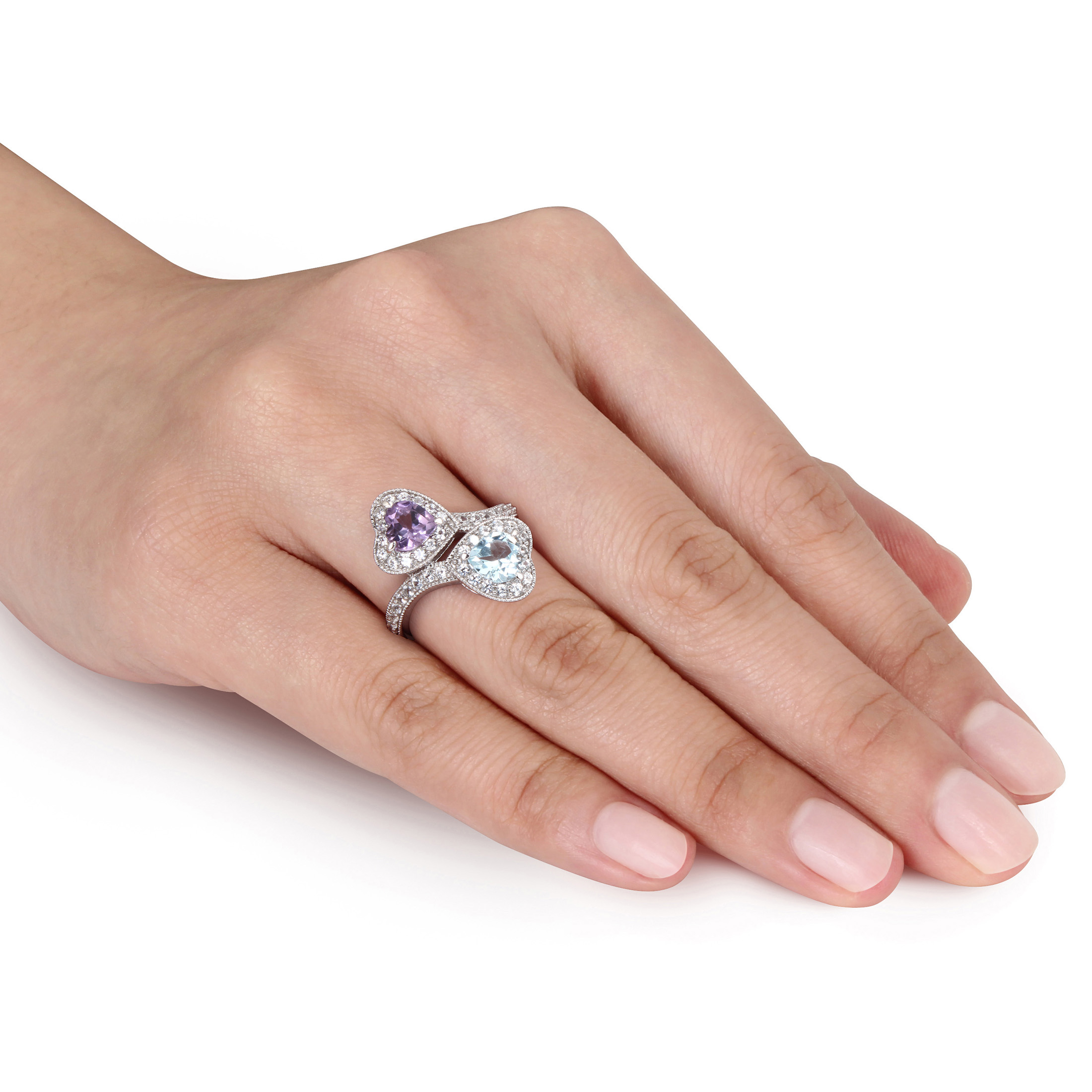 Everly Women's Created Topaz and Created Sapphire Created Amethyst Sterling Silver Ring