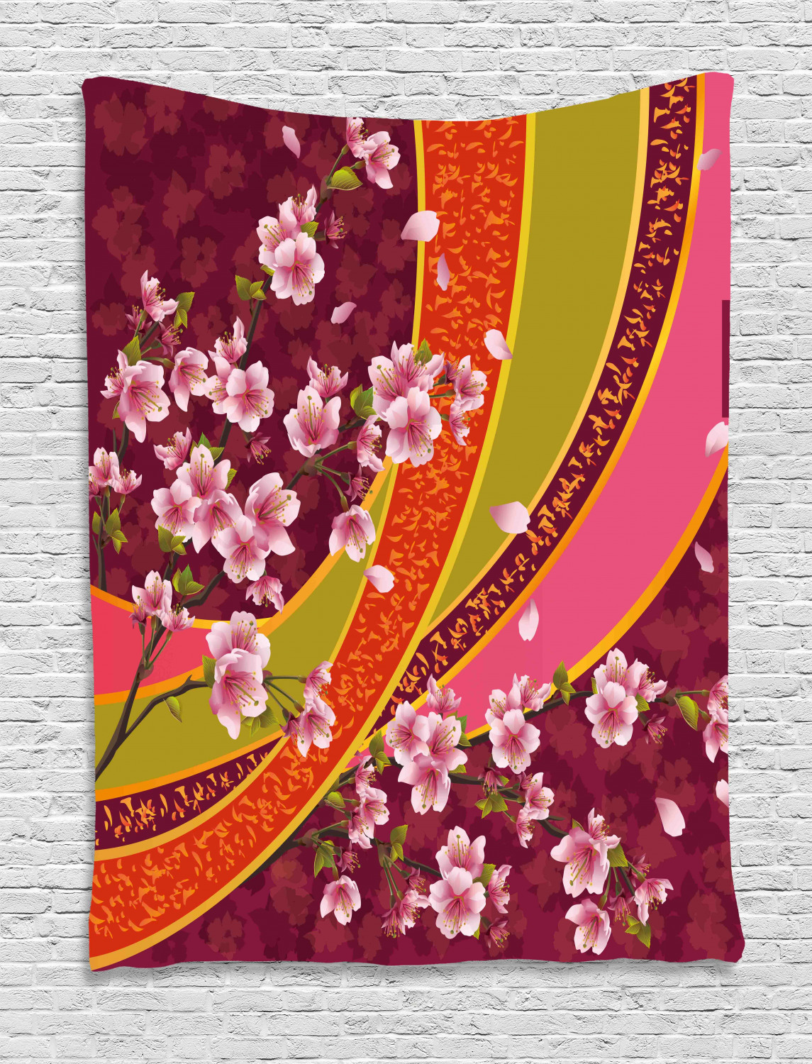 Flower Tapestry, Oriental Backdrop Sakura Blossom Japanese Cherry Tree