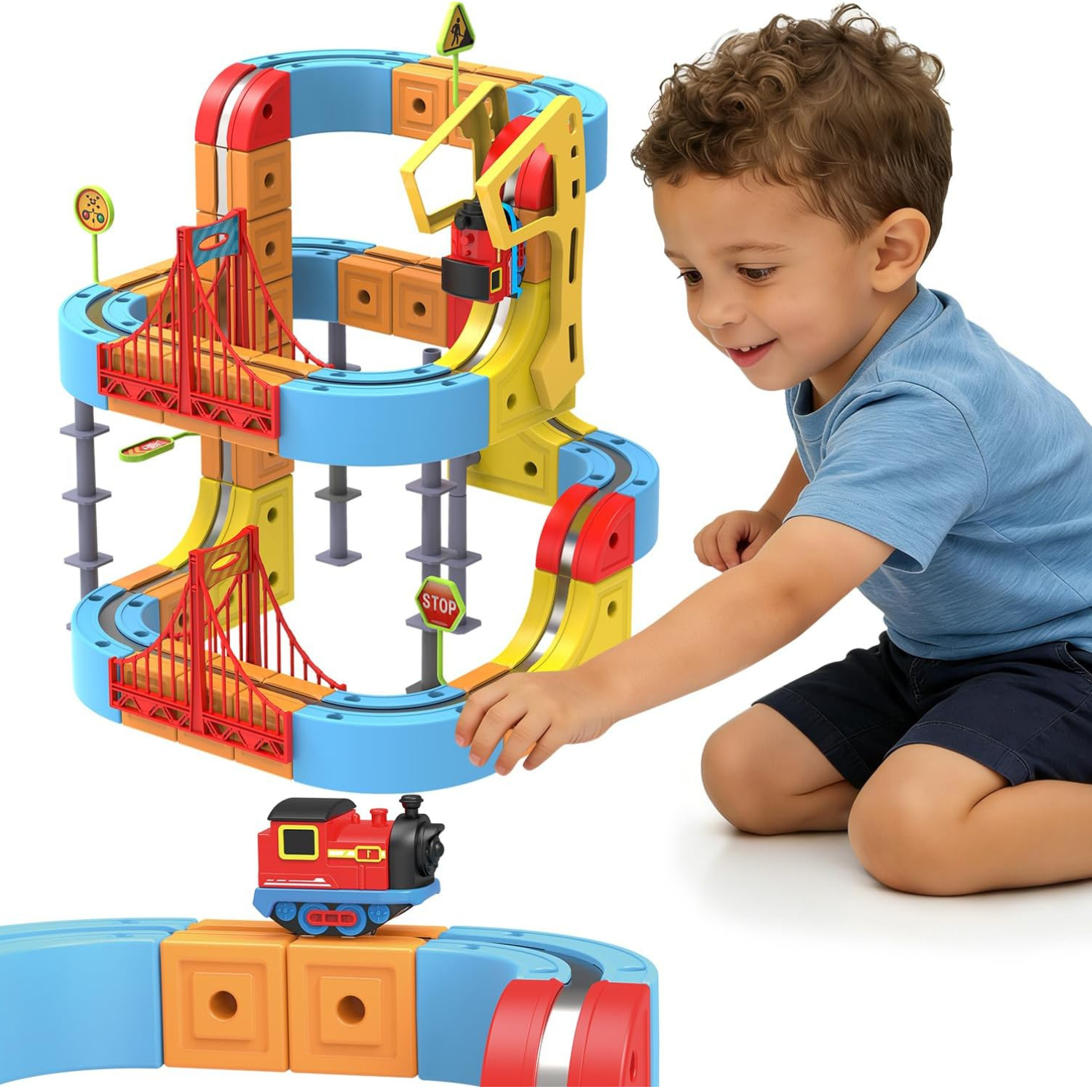 88 pcs Magnetic Electric Train Set with 3D Magic Cube Track - Buildable ...