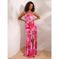 thumbnail image 4 of Pink Floral Print Strapless Maxi Dress For Women Elegant Vacation Sundress Bohemian Mermaid Style, 4 of 6