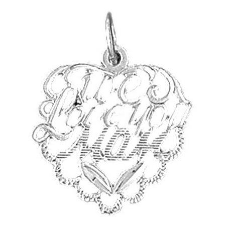 14K White Gold We Love You Mom Pendant - 22 mm