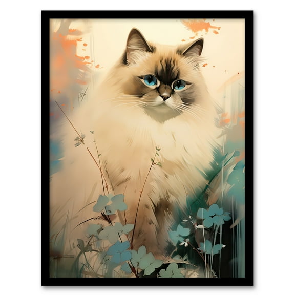 Ragdoll Cat Pastel Colour Animal Portrait Art Print Framed Poster Wall Decor 12x16 inch