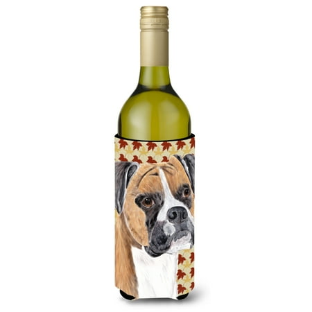 

Caroline s Treasures SC9230LITERK Boxer Fall Leaves Portrait Wine Bottle Hugger Wine Bottle multicolor